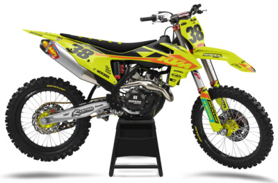Custom MX Grafik Kit Fluro Yellow Rebel KTM SX SXF 125 250 350 450 2019