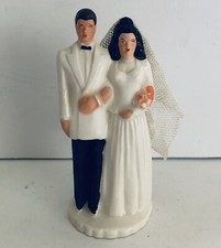 Vintage 1950s Bisque Porcelain Bride And Groom Figurine Wedding Cake Topper