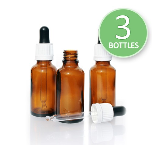 3 DROPPER DOSAGE BOTTLES 30ml Glass Mixing Tamper Evident Pipette - Practitioner