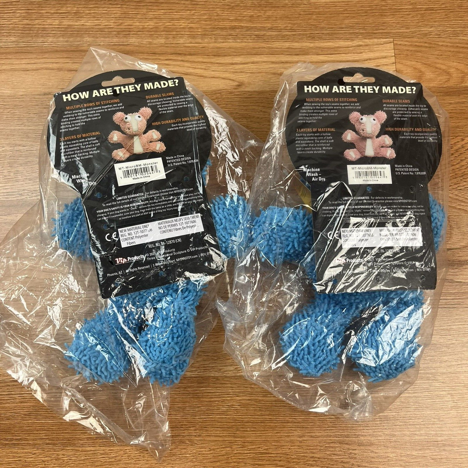 Lot of 2 Tuffy Mighty Micro Fiber Ball Monster Dog Squeaker Toy Durable Floats