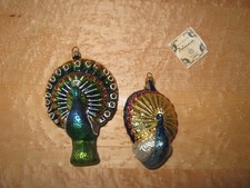 KURT Adler Small and Large Peacock Christmas Holiday Ornament Pair