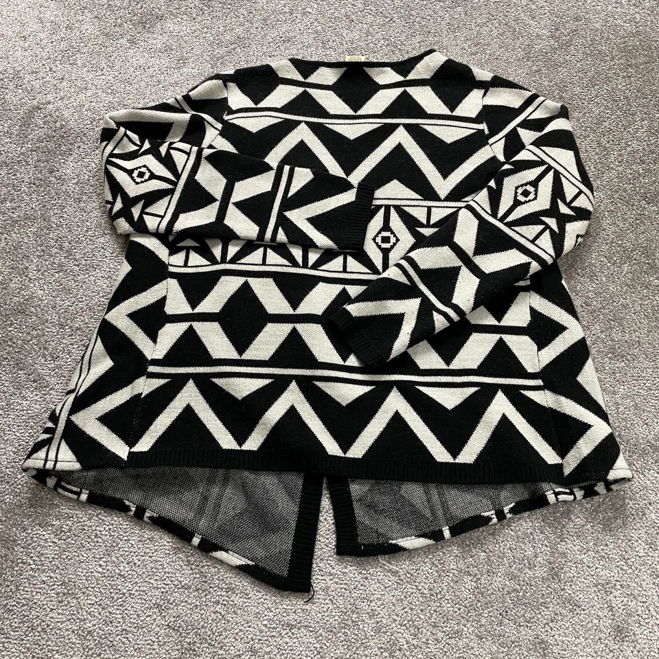 Cárdigan Largo Suéter Gloria Desteñido Jóvenes Niñas Grande 12-14 Negro Blanco Geométrico Foto 2 de 4