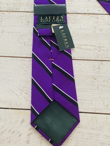 Ralph Lauren 100% Silk Hand Made Designer Tie Purple Stripes NWT Ships FAST! - Picture 5 of 6