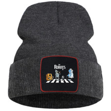 The Robots 3" Patch Knit Gray Beanie With TV's Famous Robots Crossing Abbey Road