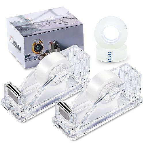 2-Piece Acrylic Tape Dispenser Desk - Durable, Stylish, silvery Tape Dispenser