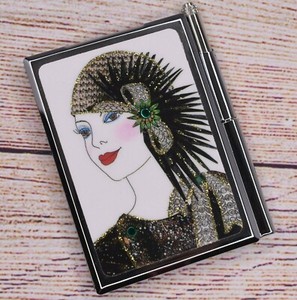 Metal Memo Pad Holder and Pen 1920's Flapper Women