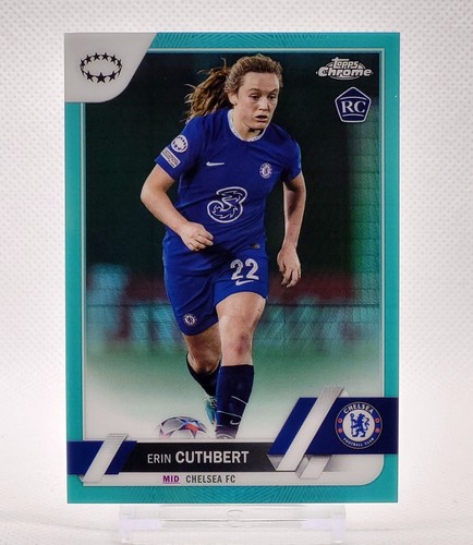 2022-23 Topps Chrome Rookie Erin Cuthbert Aqua Prism Refractor #35 RC Chelsea FC - Picture 2 of 3