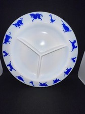 Hazel Atlas Vintage Child's Divided Dish with Farm Animals Blue
