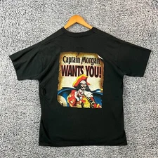 Vintage Captain Morgan Shirt Adult XL Black Tee Single Stitch 90s USA Made