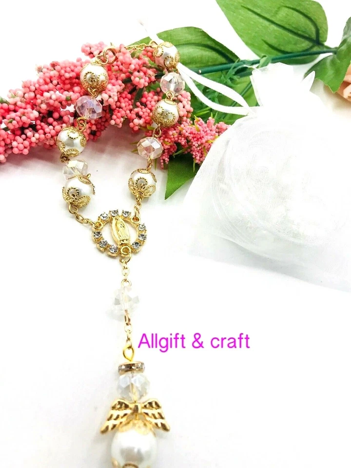 24 Rosarios de Ángel Guadalupe Bautizo Favores Rosario Recuerdos Bautizo Foto 2 de 4