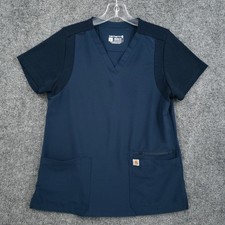 Carhartt Force Cross Flex Panel Scrub Top Womens S Small Blue Modern Fit V Neck