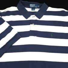 POLO RALPH LAUREN SHIRT -XL- NAVY BLUE WHITE STRIPE PIQUE MESH -GREEN PONY -GOLF