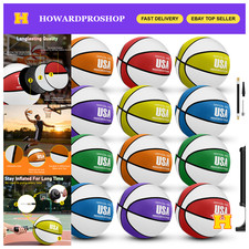 12 Pcs Inflatable Rubber Basketballs with Pump, Official Size 7/6/5 for Indoor/O