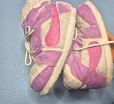 Purple/White Faux Fur Lace-Up Bootie Slippers Non-Slip Rubber Sole Sz 8