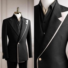 Men's Fashional New Black White Suit 2 Pieces Slim Fit for Formal Wedding Party