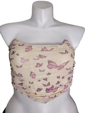Tic Toc Corset Bustier Top Size L Yellow Mesh Butterfly Strapless