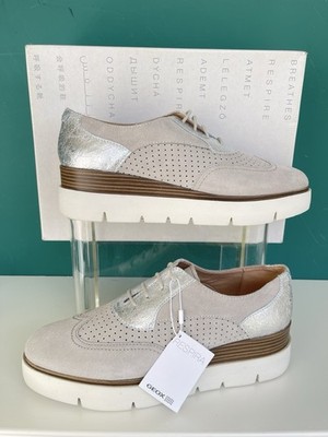 NEW Geox Kattiloui Grey Silver Suede Derby Respira Comfort Shoes Womens Sz 9