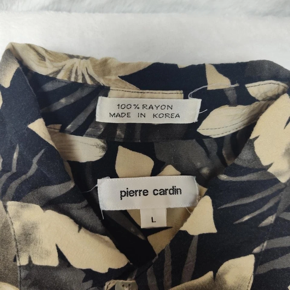 Vintage Pierre Cardin Shirt Mens Large Black Floral Palm Rayon Hawaiian 90s Work - Image 4 of 4