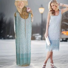 Joanna hope aqua blue silver beaded tassel Dress 20s deco evening wedding 20 22