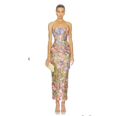NWOT Bronx and Banco Maraya Strapless Floral Midi Dress   Size S   Retail $880