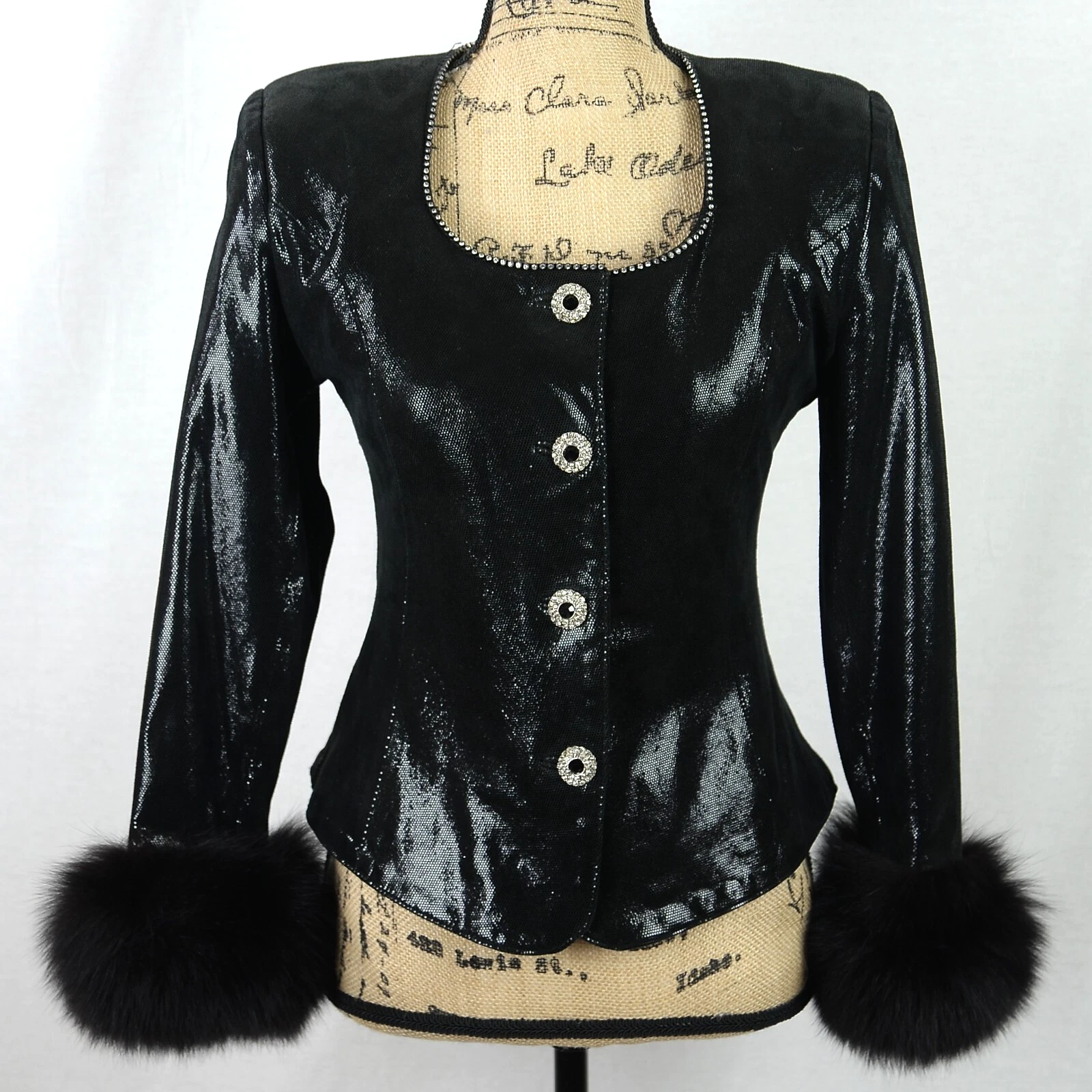 DERO by Rocco D'Amelio Womens Fur Cuffed Leather Jacket Size S Embellished