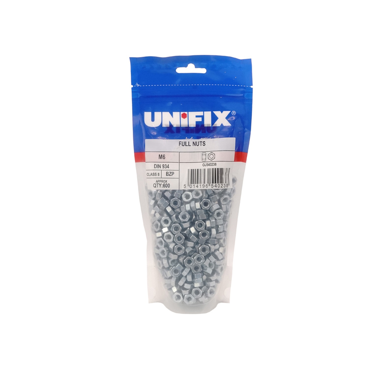 Unifix Class 8 Full Nuts DIN 934 BZP M12 x 1.75 - Bag of 90