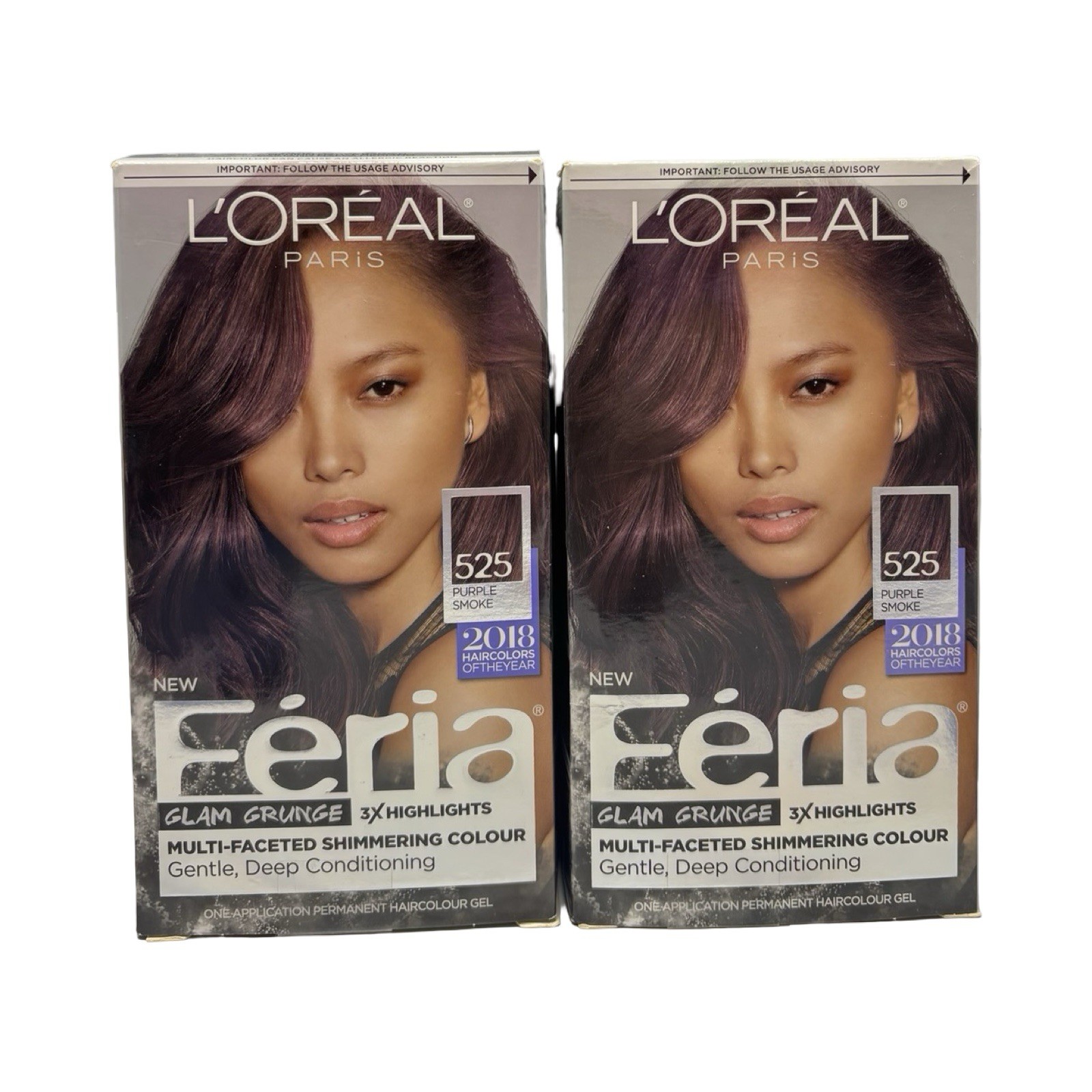 (2) L'Oreal Paris Feria 525 PURPLE SMOKE Shimmering Permanent Hair Color
