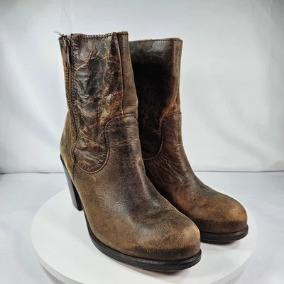 Coral Indie Spirit Womens 8 Distressed Brown Leather Side Zip Ankle Boot Western - Image 1 of 4