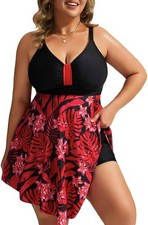 Hanna Nikole Women's Plus Size Skirted One-Piece Swimsuits Tummy Control  UK20