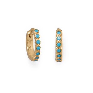 Authentic 14 Karat Gold Plated over Sterling Turquoise CZ Hoop Earrings