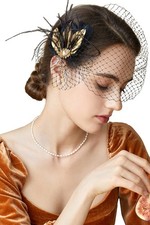 BABEYOND Women's Veil Fascinator Hat Feather Fascinators Hair Clip Removable