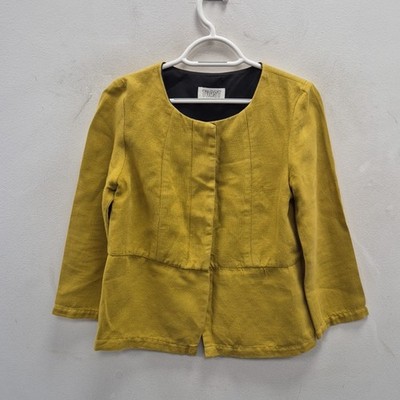 Toast gelb senf Leinenmischung kürzere Passform kastig Blazer Jacke Größe UK 8