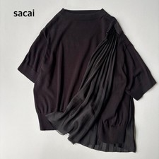 USED SACAI FABRIC COMBO KNIT PULLOVER, PLEATED, MIXED MATERIALS, BLACK, SIZE G