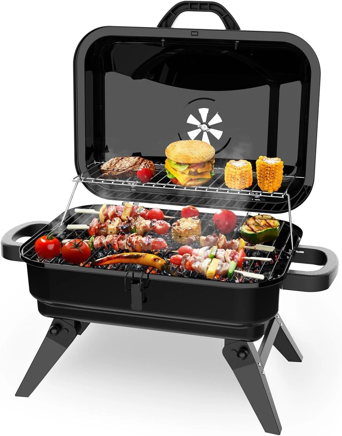 BBQCuker Portable Charcoal Grill 343 sq in Tabletop Black