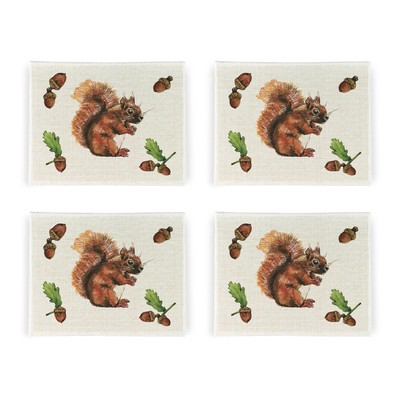 Red Squirrel Placemat Set - Set of Four (4) Fabric Table Mats Gift