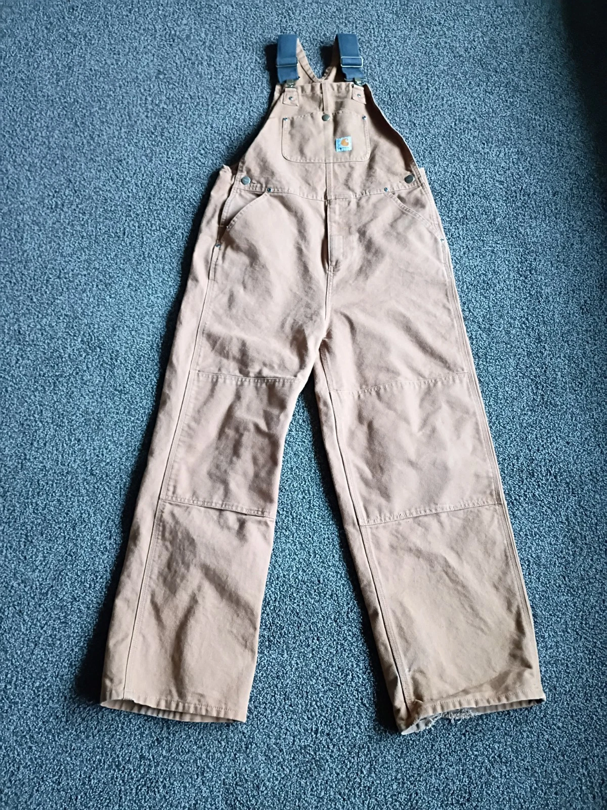 Youth CARHARTT Size 16 Duck Brown Bib Overalls Canvas Boys Double Knee *Read*