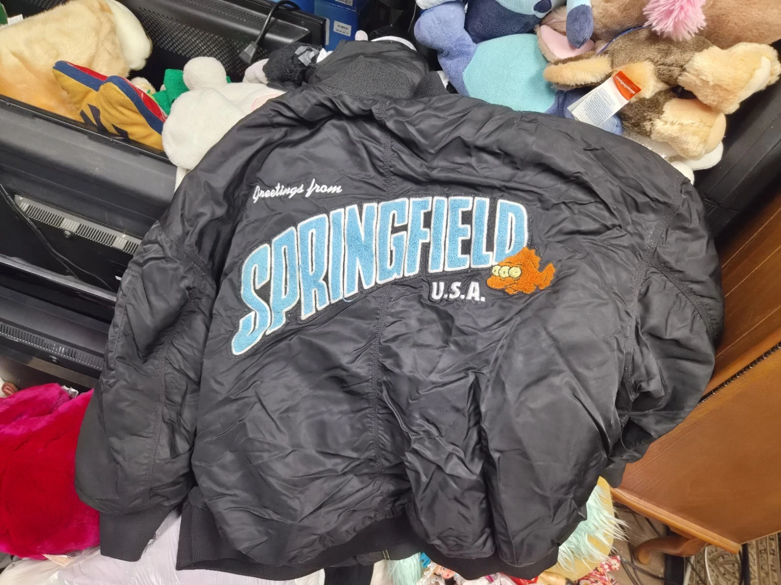 H&M MA-1 Bomber Jacket The Simpsons Springfield USA Embroidered Black XL - product detail image 3