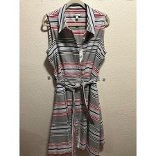 AS IS Tommy Hilfiger Women Striped Sleeveless Belted Shirt Dress DAMAGE size 14