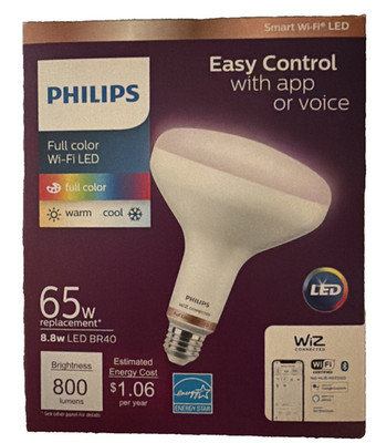 Lot of 2 Philips Smart Wi-Fi LED Color Flood Light Bulb 65W BR30 Wiz Connected R