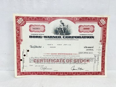 Borg-Warner Corporation Original Stock Certificate 100 Common Shares 1977
