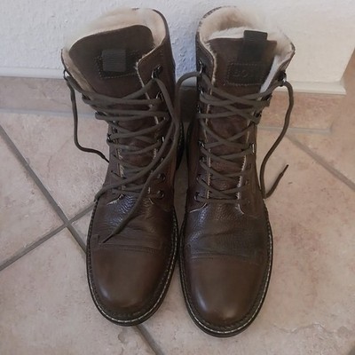 ORIGINAL HUGO BOSS BOOTS ECHTLEDER MIT ECHTLAMMFELL GR.41,5 DUNKELBRAUN UNI NEU