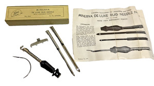 Vintage Lees Minerva De Luxe Rug Needle Set, 2 Points Original Box Inst