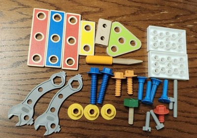 Hape Wooden STEM Toy Replacement Parts - Mixed Lot Nuts Bolts & Tools 20+ Pieces