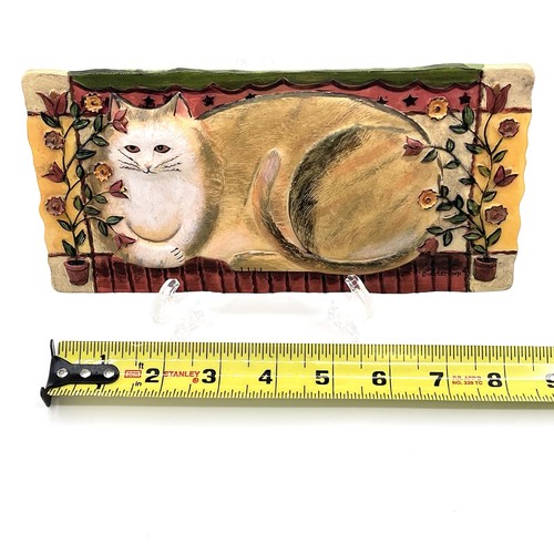 Vintage 90er E Smithson UTTERBECHER Katze Volkskunst Blumen Harz Wanddekor 8" x 4" - Bild 5 von 7
