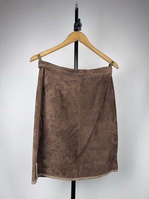 Avant Garde 90s Y2K Retro Vintage Brown Leather Midi Skirt Women s W29 L21 Size
