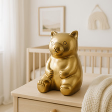 VTG Brass Bear Coin Bank 8.5” Nursery Baby Shower Woodland Animal Money Box