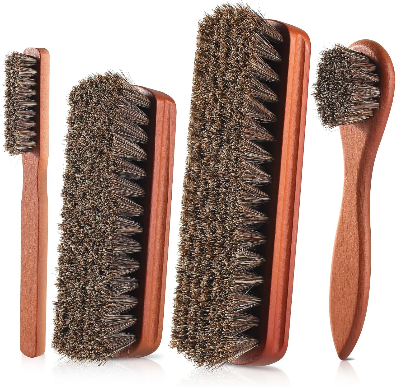 4 Pcs Shoe Brush, Boot Brush, Horse Hair Brush for Leather, Shoe Polish Brush