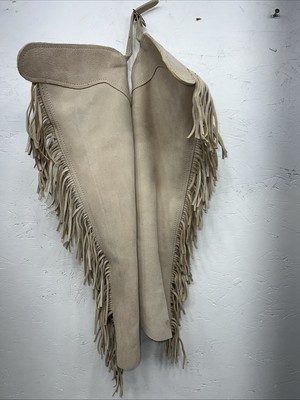 New Children s Tan Congress Leather Show Chaps Fringe Adjustable Waist 21  I-67