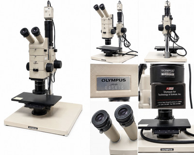 Olympus SZH Stereo Zoom Microscope w/ Stand, Dual Eyepieces & UPT Camera/Adapter