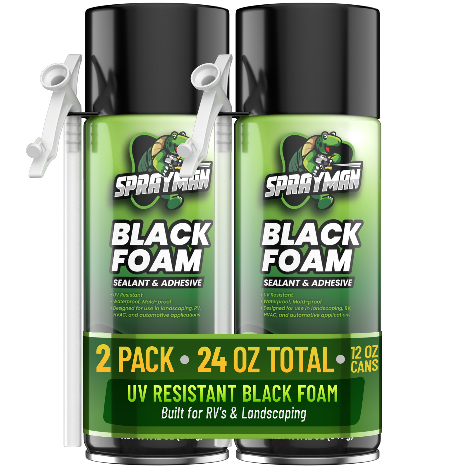 Sprayman Black Foam Sealant - Pond Waterfall Landscaping, 12oz 2 Pk - Straw Use. Available Now for $19.99